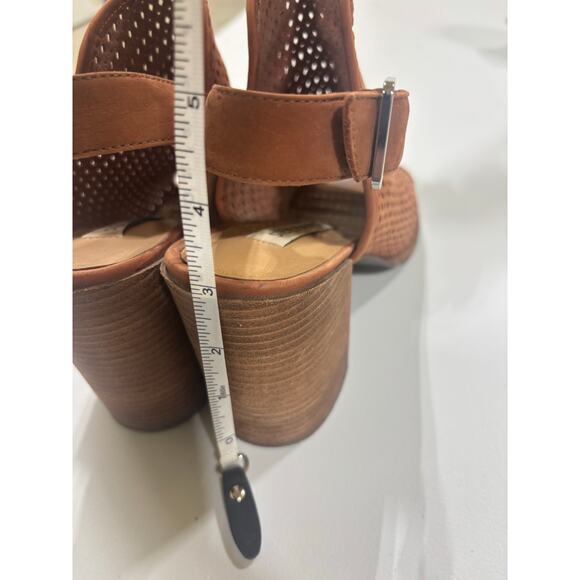 Steve Madden “Neptune” Leather Perforated Block Heel Sandals – Cognac – Size 8.5 - Picture 6 of 6